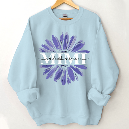 Mimi Purple Daisy Flower With Grandkids Sweatshirt