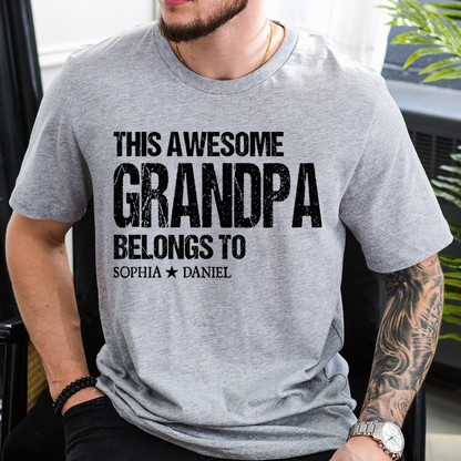 This Awesome Grandpa Belongs To Shirt Personalized with Names Custom Grandpa T Shirt Family Name Gift for Grandpa