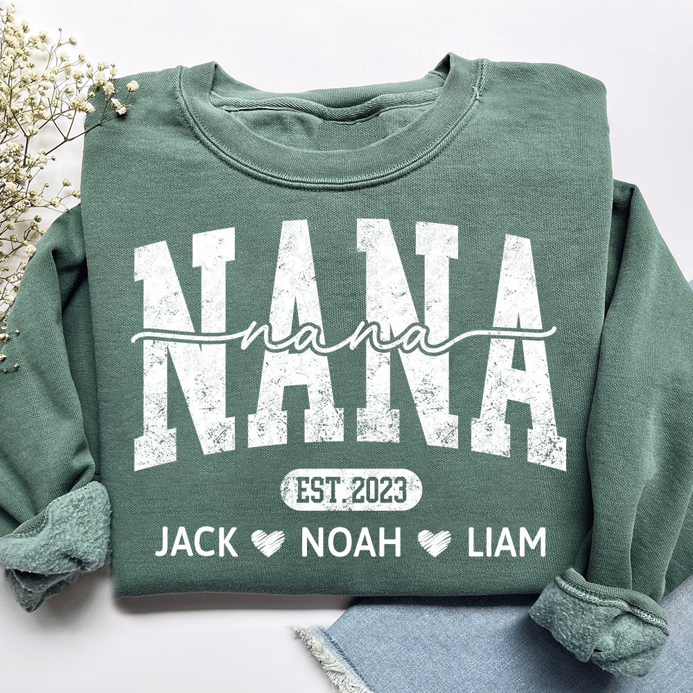 Nana Est And Grandkids Custom Sweatshirt As Gift For Grandmother And Grandchild