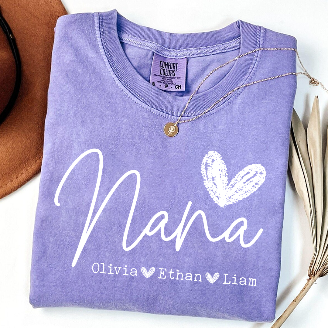 Comfort Colors Personalized Nana Shirt, Custom Grandma T Shirt with Grandkids Names, Unique Gift for Nana, Perfect for Mother's Day, Birthday