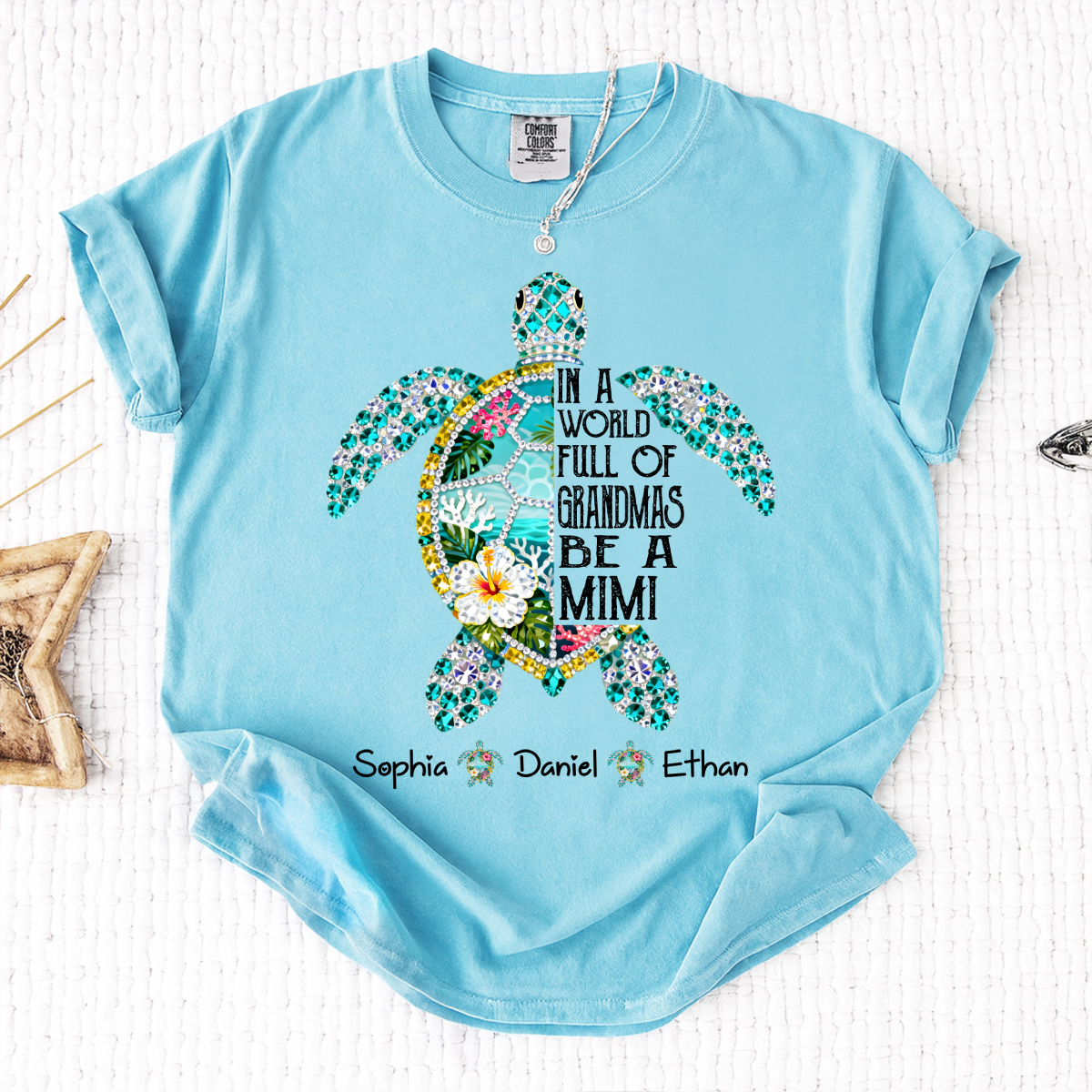Comfort Colors Personalized Mimi Sea Turtle Shirt – Custom Grandkids Names Turtle T-Shirt, In a World Full of Grandmas Be a Mimi Gift