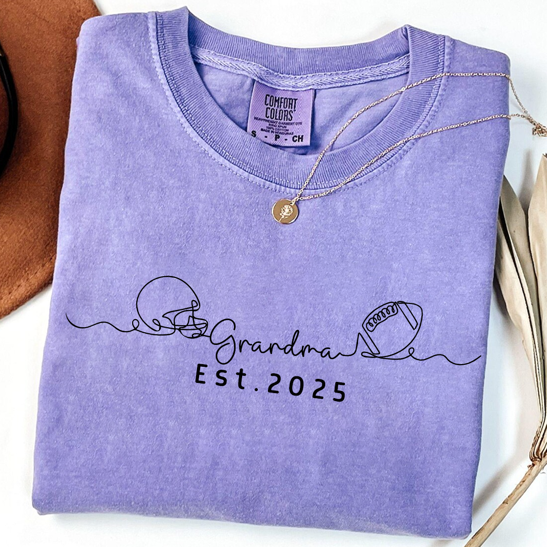 Comfort Colors® Custom Football Helmet and Ball Graphic Tee, Grandma Est. 2025 T-Shirt