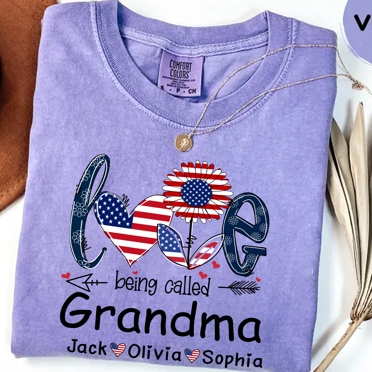 Comfort Colors® I Love Being Grandma With Grandkids Flower USA Shirt, Gift For Grandma T-Shirt