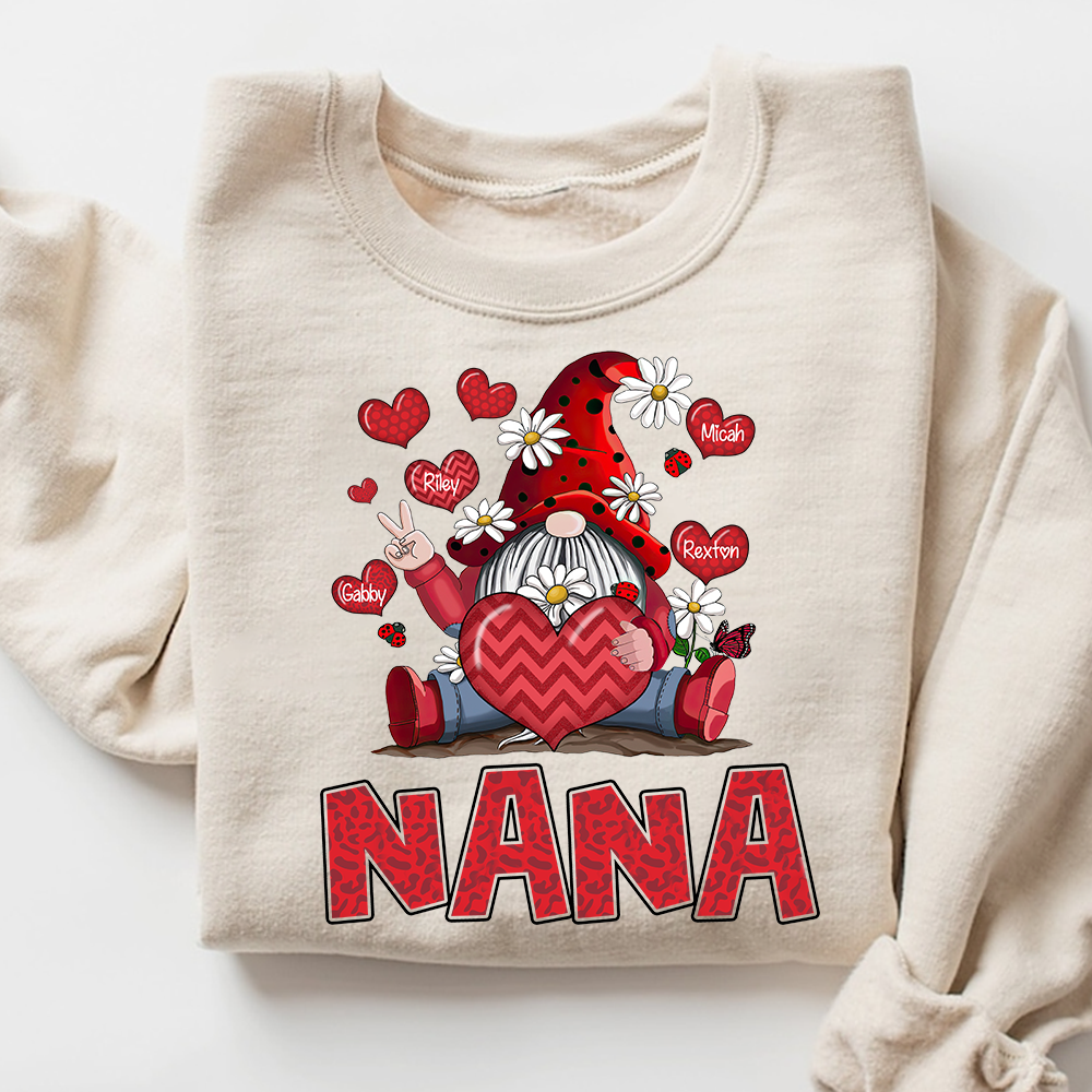 Nana Valentine Sweatshirt with Gnome Heart Design, Cute Family Love Crewneck