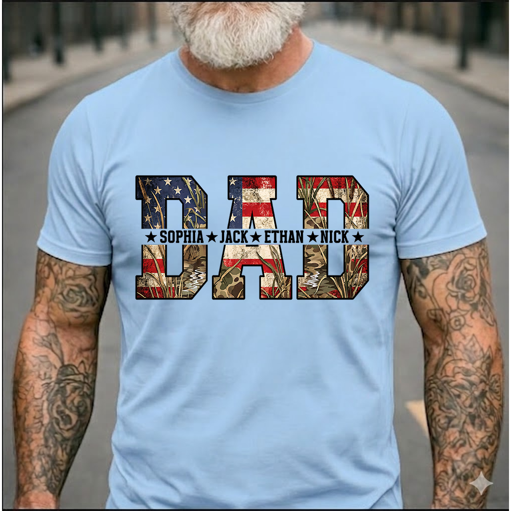 Personalized Dad T-Shirt – Custom KidNames Patriotic USA Gift for Daddy Papa