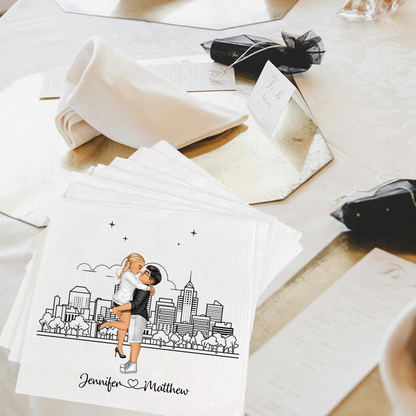 Personalized Wedding City Skyline Couple Married Engaged  Napkinds