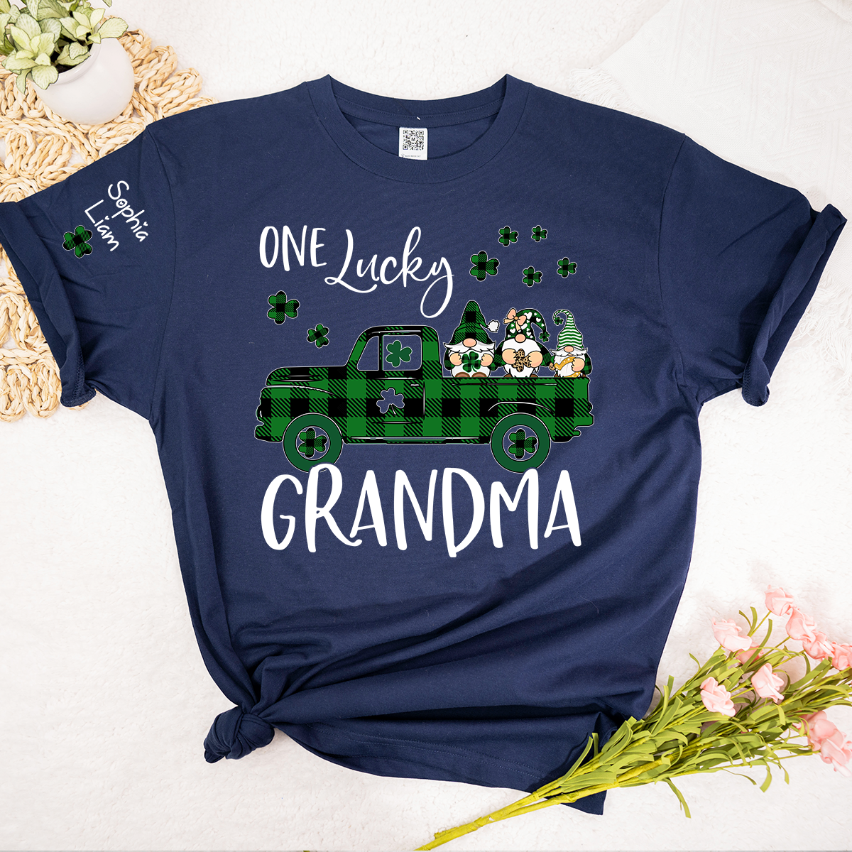 One Lucky Grandma Shirt, Personalized St Patrick’s Day Grandma Shirt With Shamrock Truck Design