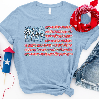 Personalized Mimi Shirt with Floral American Flag, Custom Grandkids Names T Shirt, Patriotic Gift for Mimi