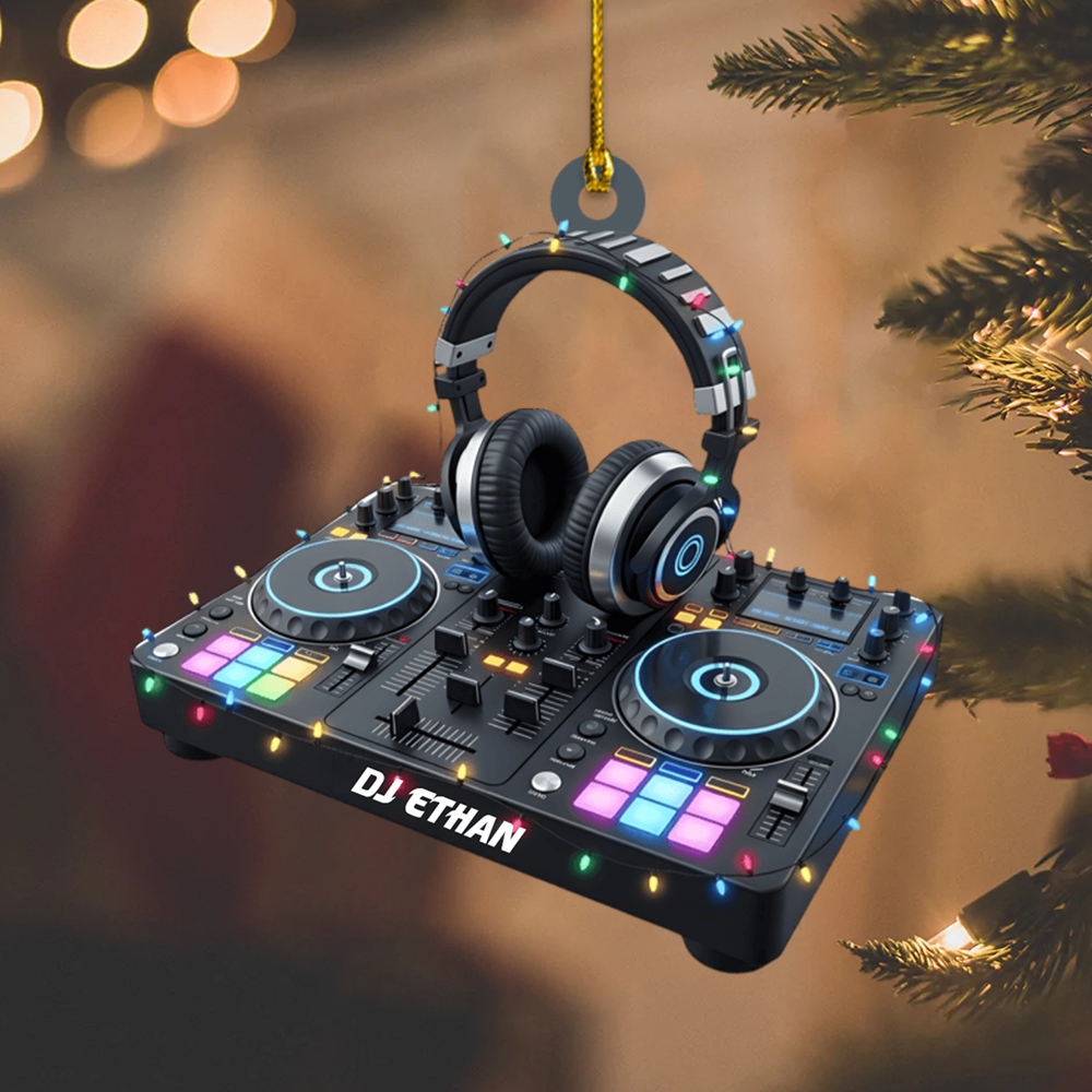 Personalized DJ Ornament 2025 – Custom Name Turntable and Headphones Christmas Tree Decoration Ornament