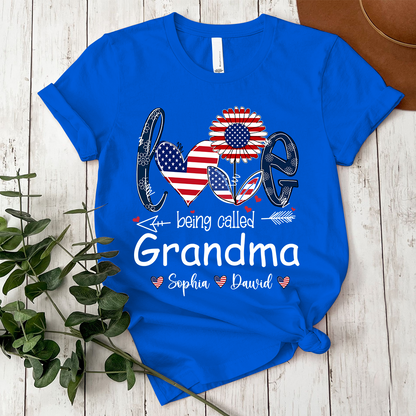 Custom Love Being Grandma USA Shirt, Personalized Nickname And Grandkids