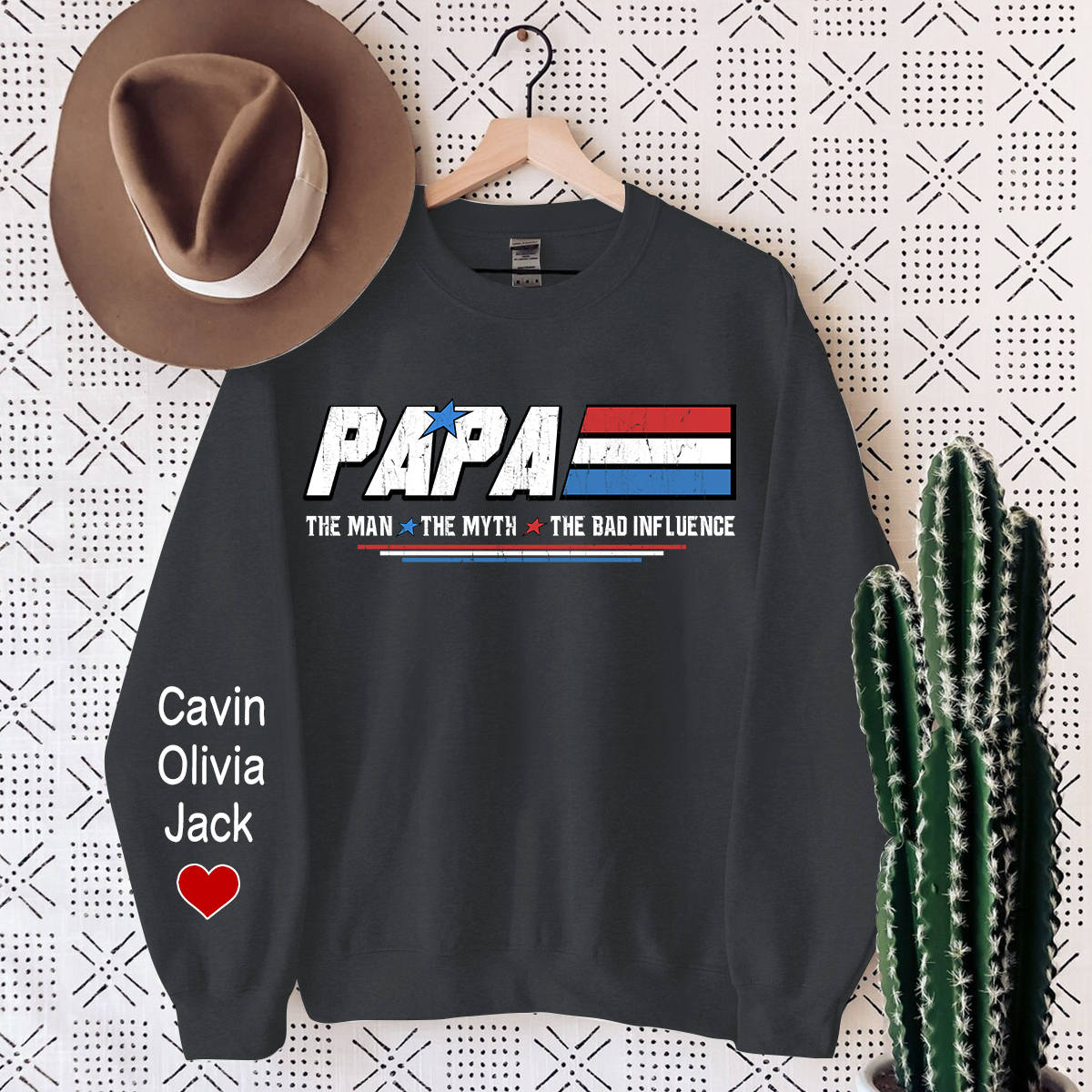 Papa The Man The Myth The Bad Influence, Custom Papa With Kids Sweatshirt
