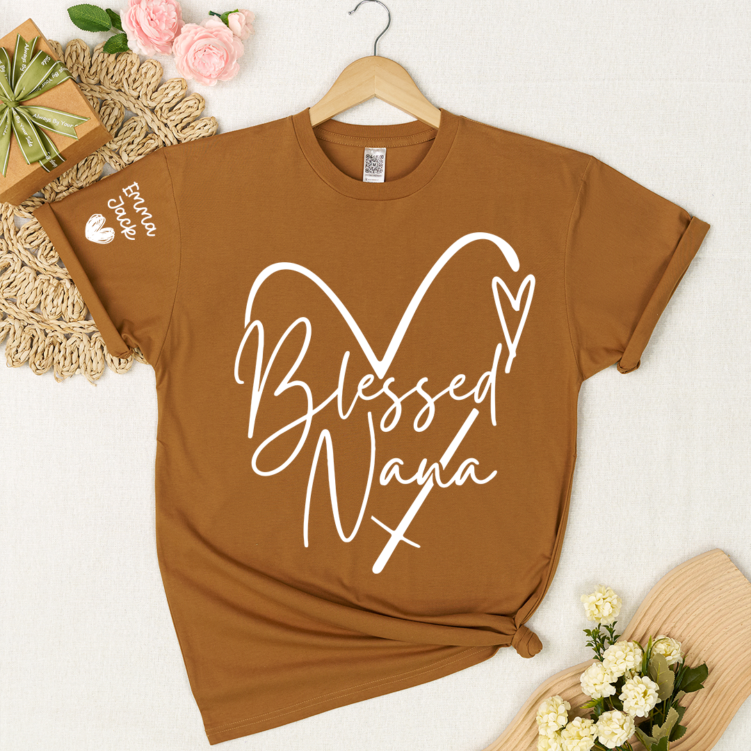 Blessed Nana T-Shirt, Personalized Nana T-Shirt with Custom Names and Heart Design