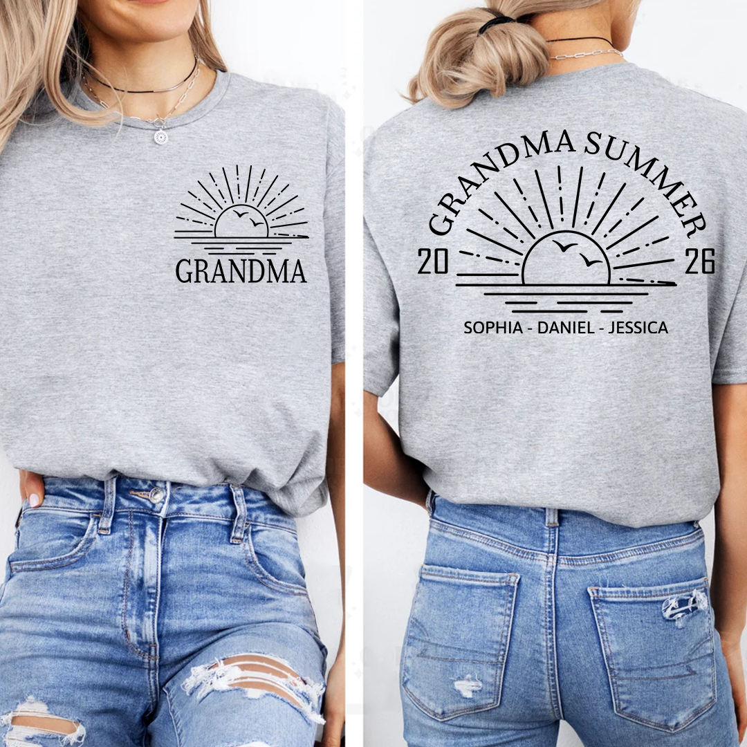 Custom Grandma Shirt with Grandchildren Names, Grandma Summer 2026 Beach Graphic Tee, Personalized Family Vacation Apparel
