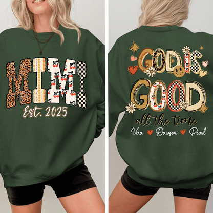 Christian Mimi Sweatshirt, Personalized Grandma and Grandkids Names, God Is Good Design