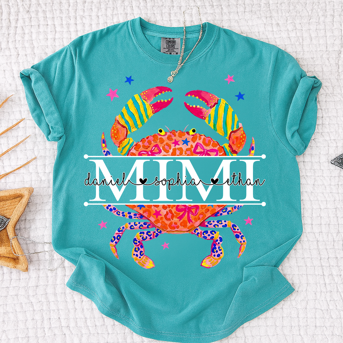 Comfort Colors® Women’s Mimi Crab Graphic T-Shirt Fun Family Vacation Casual Summer Top