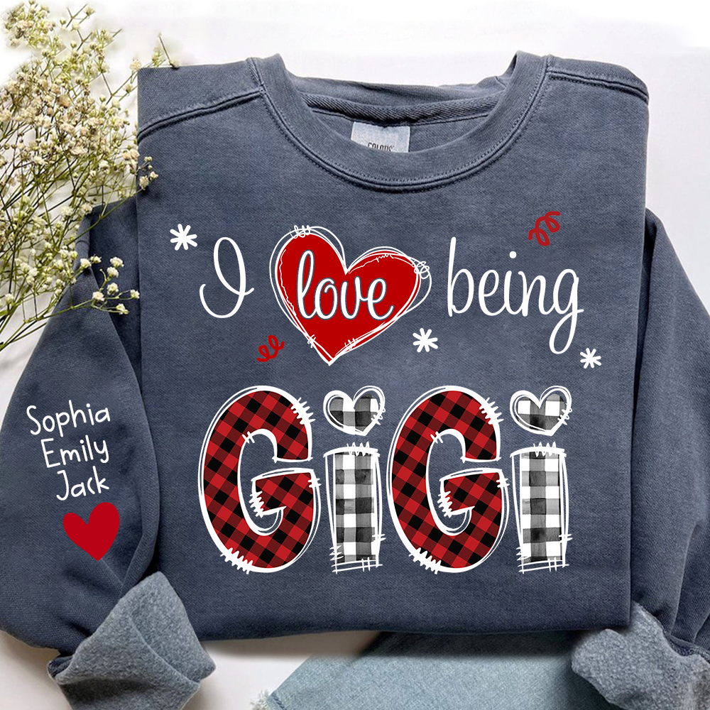 Valentine I Love Being Grandma Sweatshirt, Heart Patchwork Gift For Grandma And Kids