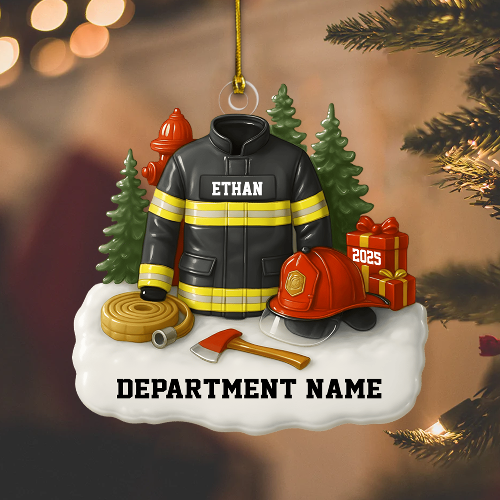 Personalized Firefighter Ornament 2025 – Custom Name and Department Christmas Tree Decoration Ornament