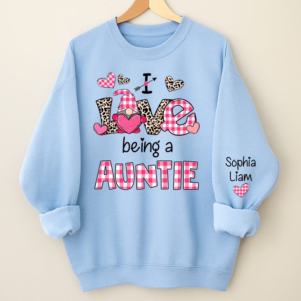 Personalized I Love Being an Auntie Sweatshirt with Kids Names, Valentine Inspired Family Clothing
