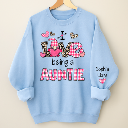 Personalized I Love Being an Auntie Sweatshirt with Kids Names, Valentine Inspired Family Clothing