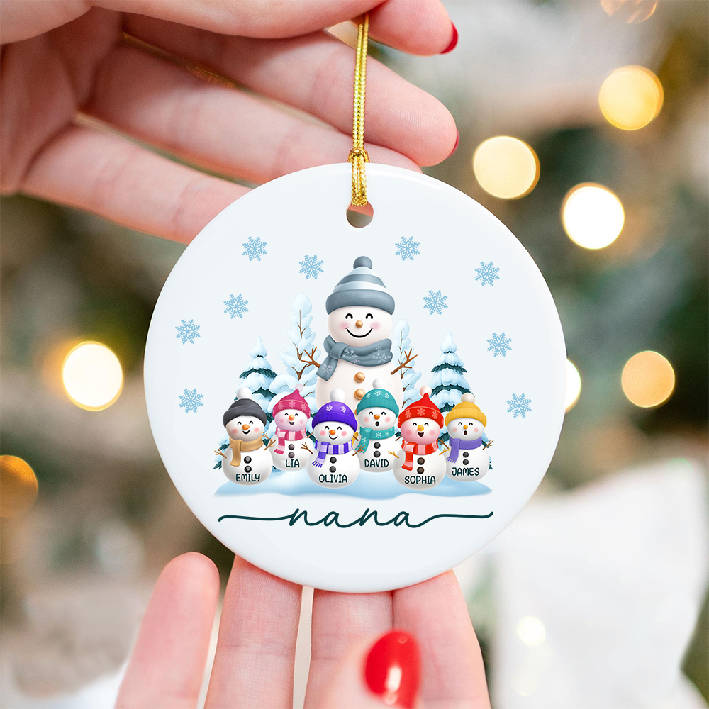Personalized Nana Snowman Family Ornament, Custom Name Christmas Tree Decoration For Grandkids & Grandma