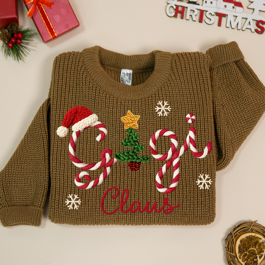 Custom Gigi Hand-Embroidered Sweater Christmas, Gift for Grandma And Kids