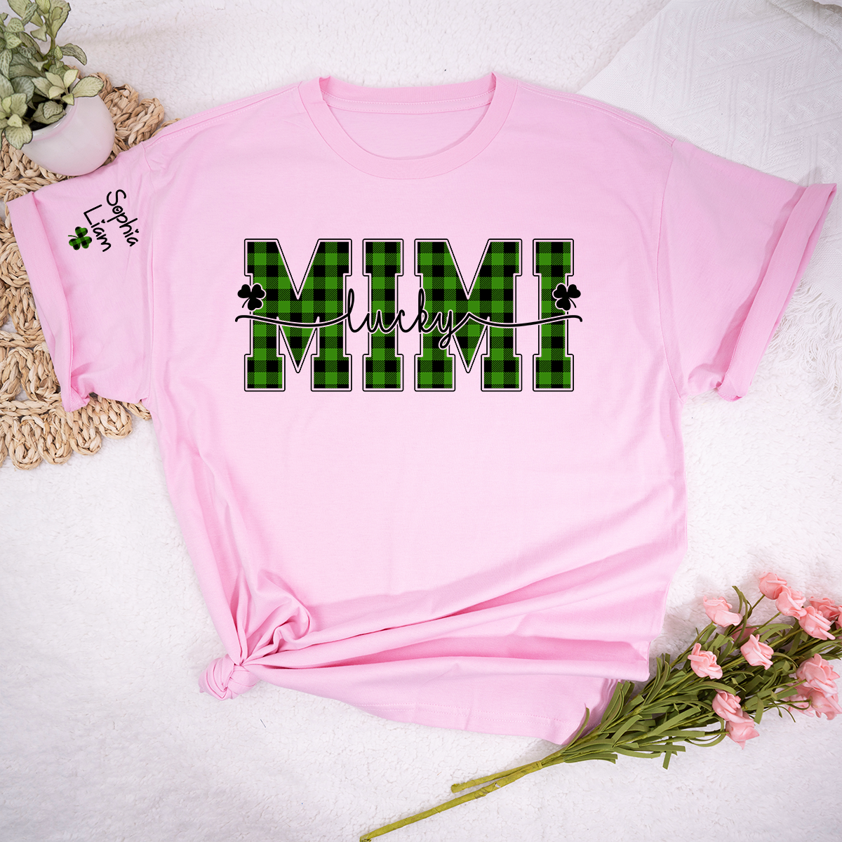 Lucky Mimi Shirt with Shamrock Design, Personalized Grandma Name Tee, St Patrick’s Day Family Shirt for Mimi