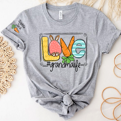 Custom Grandma Bunny Shirt, Personalized Family Names Easter Style Tee
