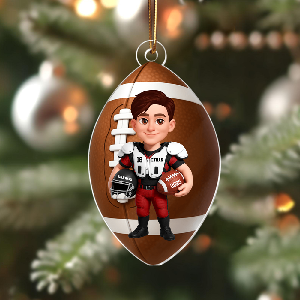 Personalized Football Player Ornament 2025 – Custom Name & Team Christmas Ornament, Gift for Football Lovers & Players Ornament
