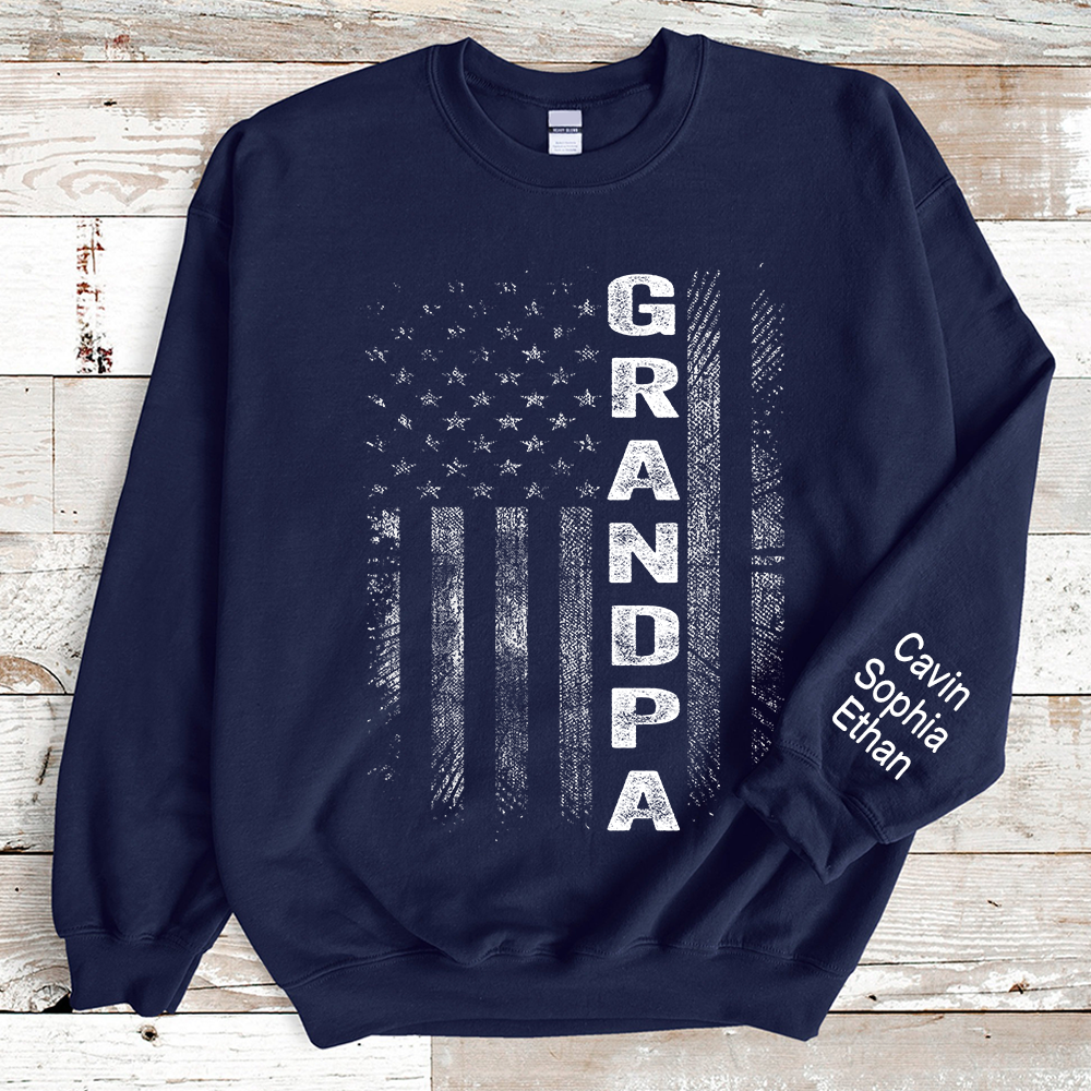 Custom Grandpa Flag With Grandkids Sweatshirt