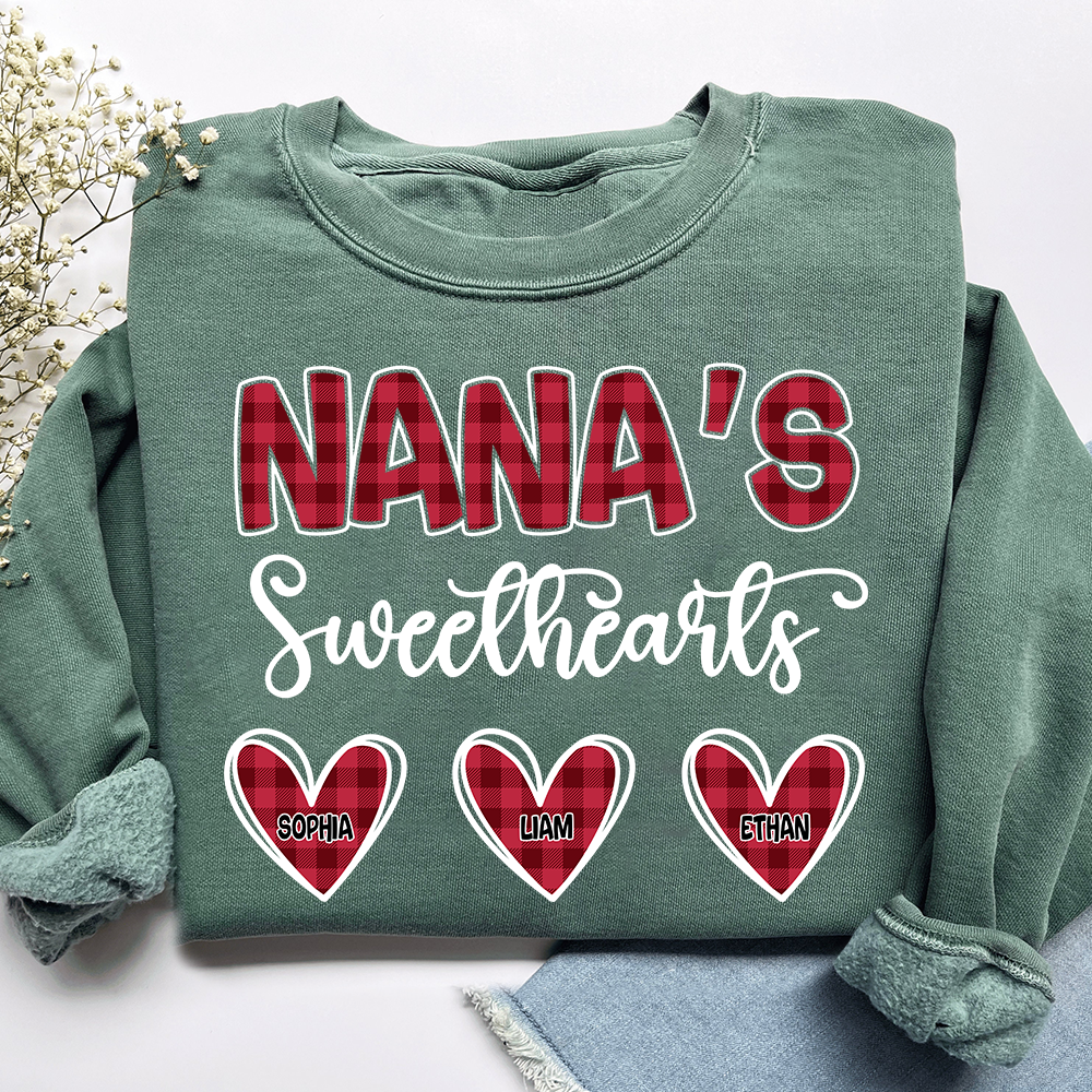 Nana's Sweethearts Sweatshirt, Custom Printed Heart Sweatshirt As A Gift For Grandma And Grandchildren