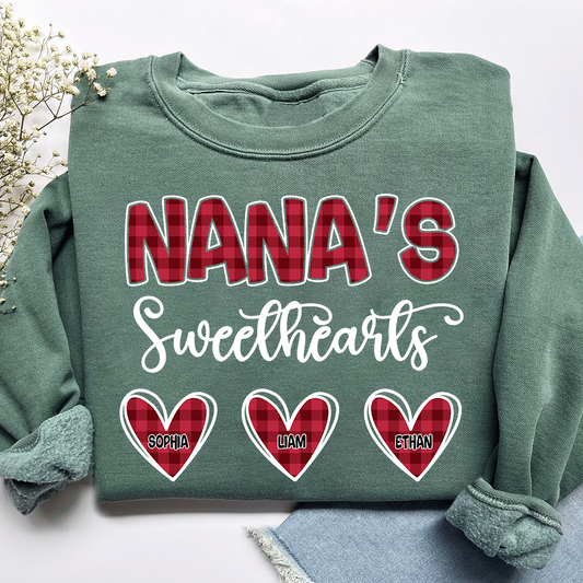Nana's Sweethearts Sweatshirt, Custom Printed Heart Sweatshirt As A Gift For Grandma And Grandchildren