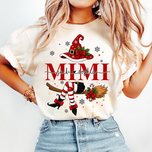 Funny Mimi Holiday Shirt, Christmas Santa Witch Legs Graphic Tee, Personalized Grandma T Shirt, Cute Winter Gift for Women