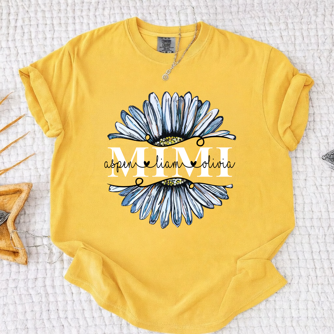 Comfort Colors Personalized Daisy T-shirt for Mimi, Grandma, and Nana | Custom Name Design with Floral Graphic | Spring Family Shirt