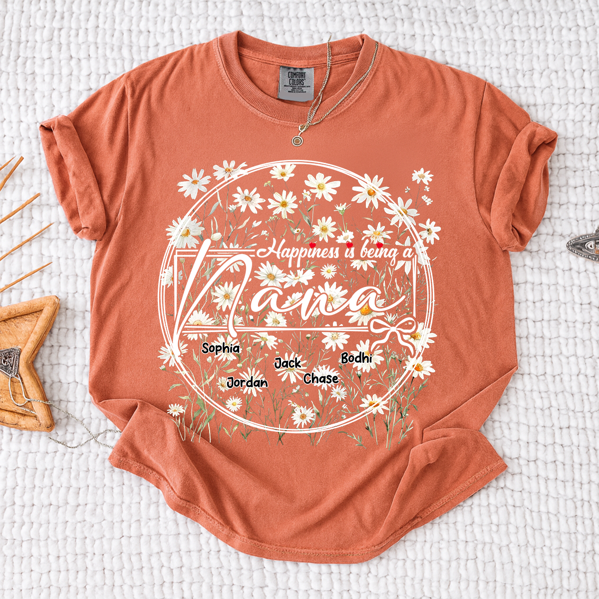 Comfort Colors® Personalized Nana Shirt with Kids' Names, Custom Floral Design, Happiness is Being a Nana
