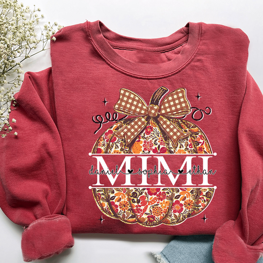 Custom Mimi Autumn T Shirt, Pumpkin Floral Grandma Shirt, Funny Fall Graphic Tee, Personalized Family Names Gift for Mimi