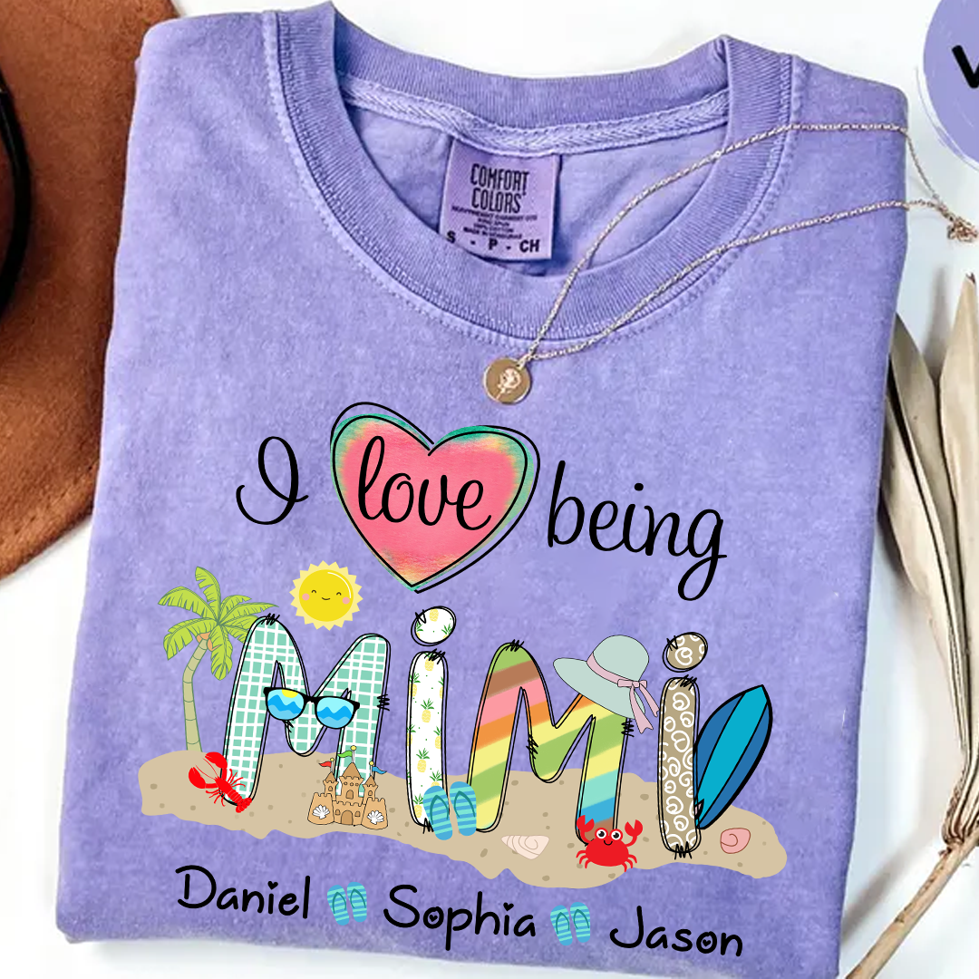 Comfort Colors® I Love Being Grandma Summer Shirt, Custom Grandma And Grandkids Shirt