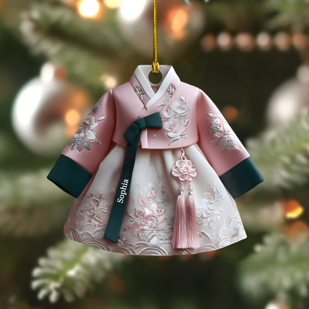 Personalized Hanbok Ornament 2025 – Custom Name Korean Dress Christmas Decoration, Cultural Gift for Her Ornament