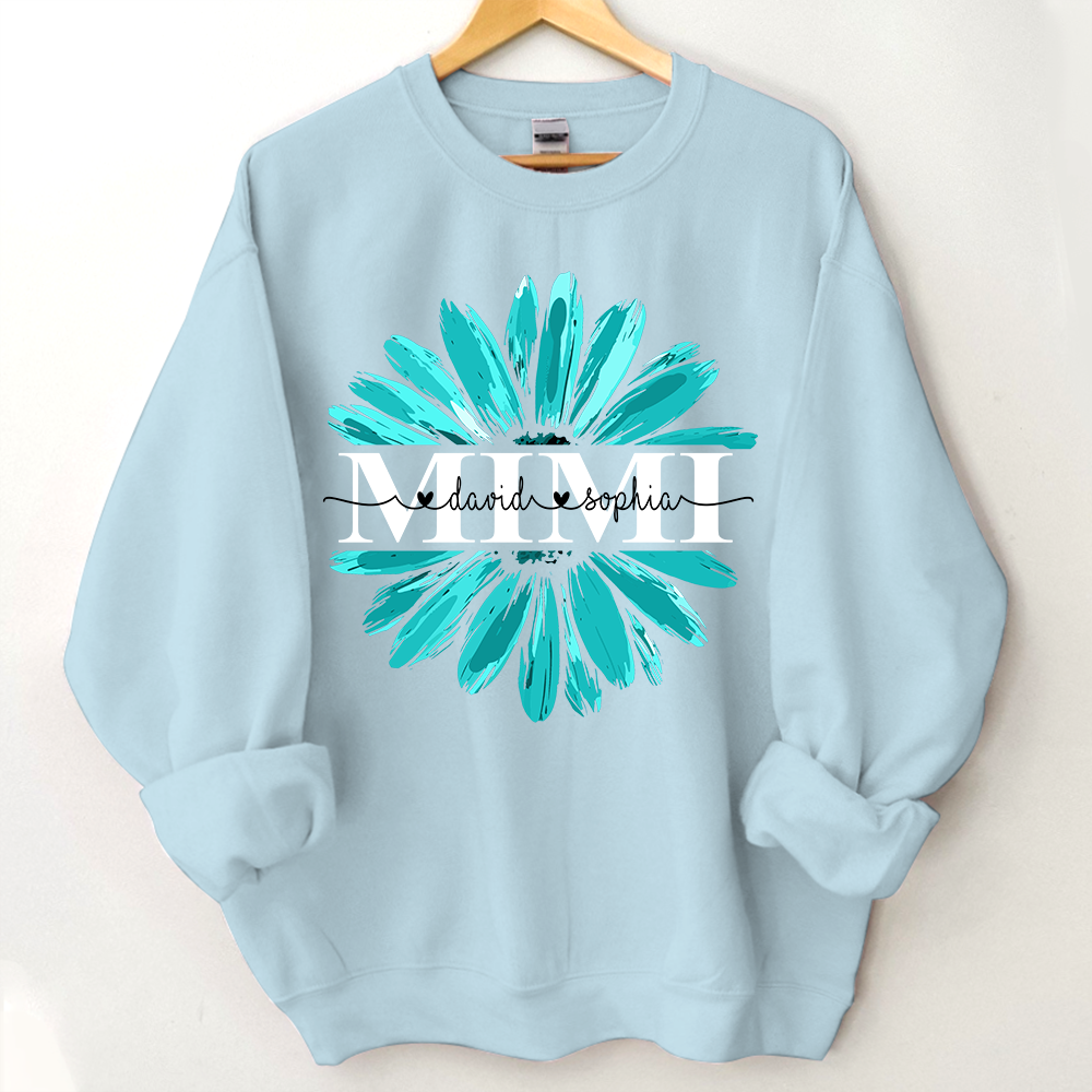 Mimi Turquoise Daisy Flower With Grandkids Sweatshirt