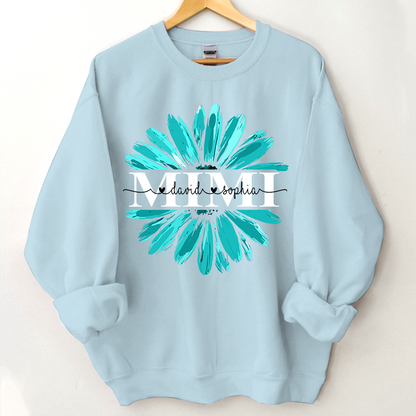 Mimi Turquoise Daisy Flower With Grandkids Sweatshirt