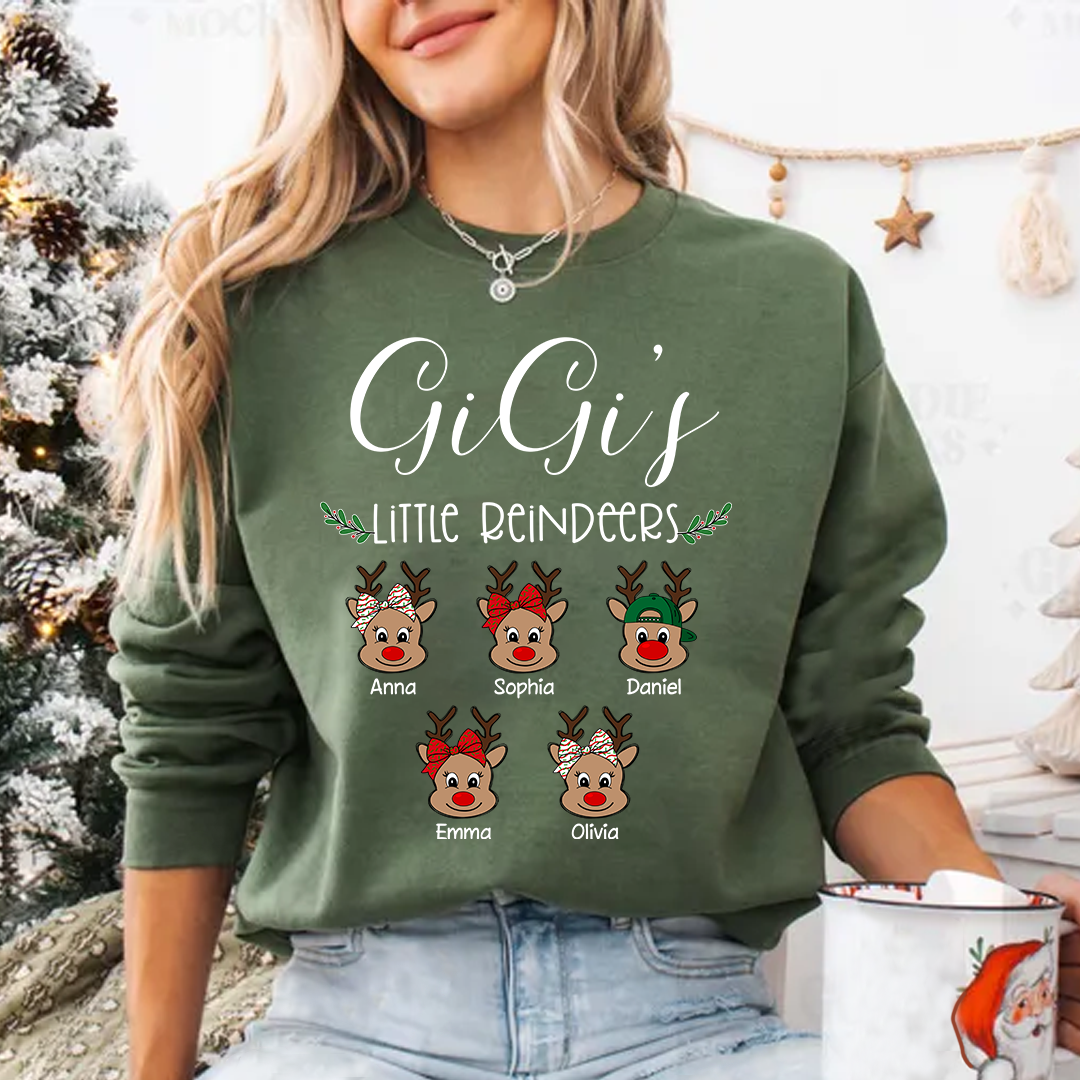 Comfort Colors® Personalized Mimi’s Little Reindeers Christmas Sweatshirt With Grandkids Names