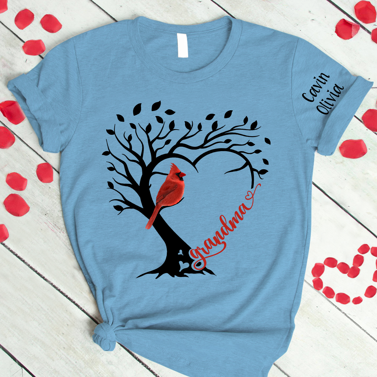 Custom Grandma Cardinal With Grandkids T-Shirt
