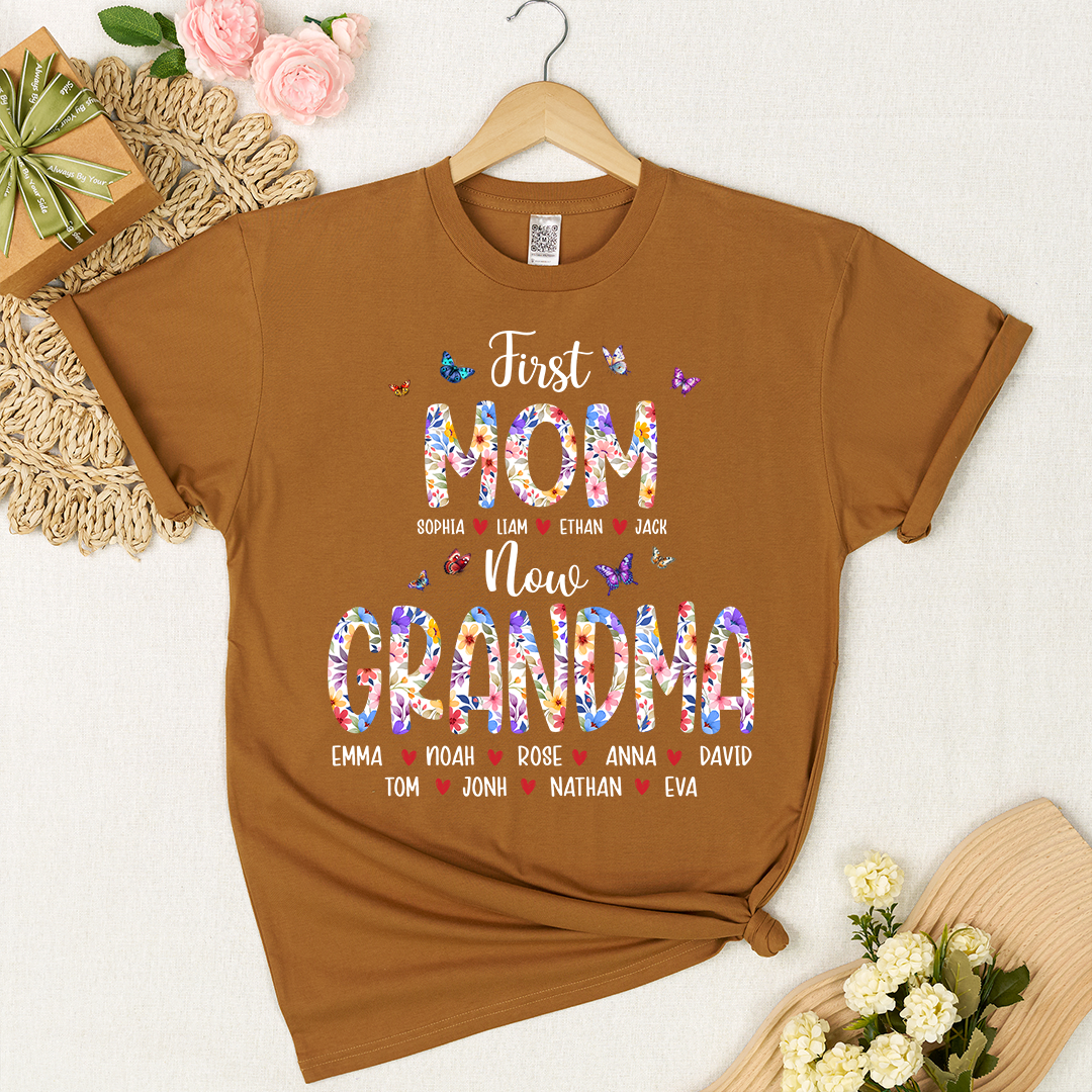 First Mom I Love Grandma Shirt, Personalized Grandma T-Shirt with Custom Family Names