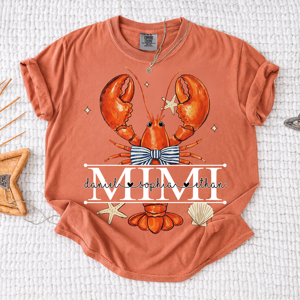 Comfort Colors® Lobster Mimi Shirt for Grandma, Customizable Name Summer T-Shirt, Fun Seafood Design Tee
