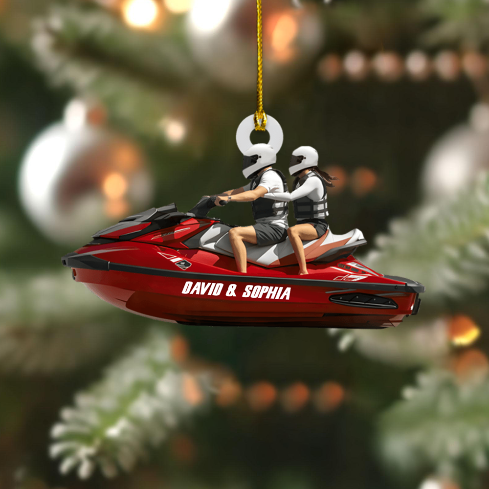 Personalized Jet Ski Couple Ornament – Custom Name Summer Adventure Christmas Decoration 2025 Ornament