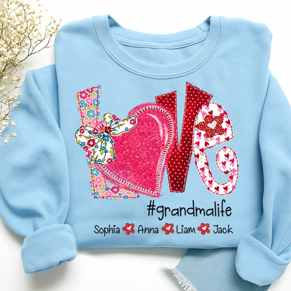 Personalized Love Grandma Sweatshirt, Valentine Heart Bow Gift for Grandma