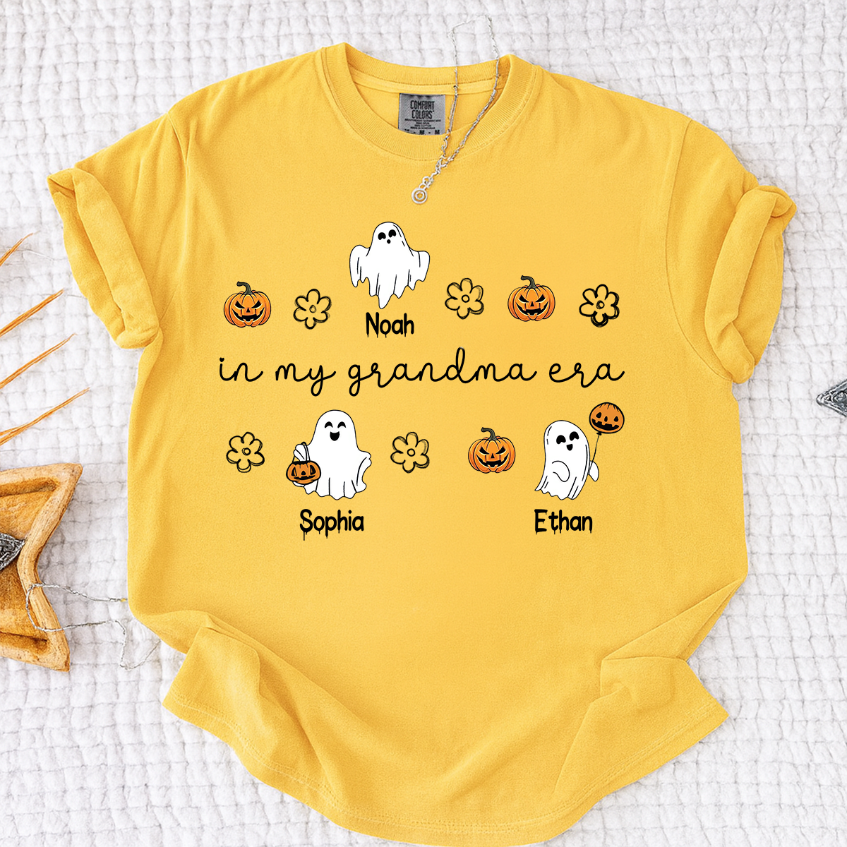 Comfort Colors® In My Grandma Era Halloween Tee, Custom Gifts for Grandma and Grandchild