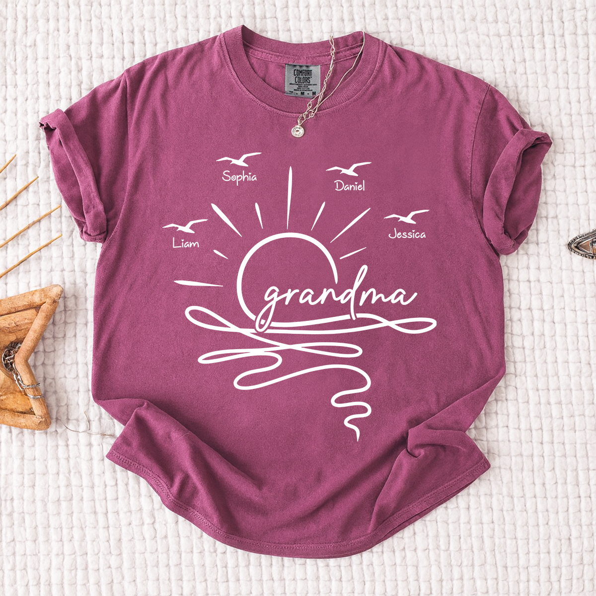 Comfort Colors Personalized Grandma Sunset Shirt, Custom Grandkids Names T Shirt, Beach Grandma Gift for Nana Mimi Gigi Women