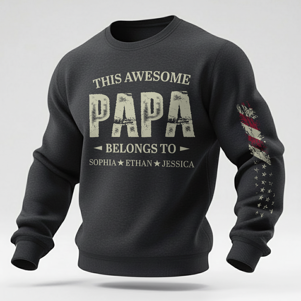 Personalized Papa Sweatshirt This Awesome Papa Belongs To with Custom Names, Proud Family Crewneck
