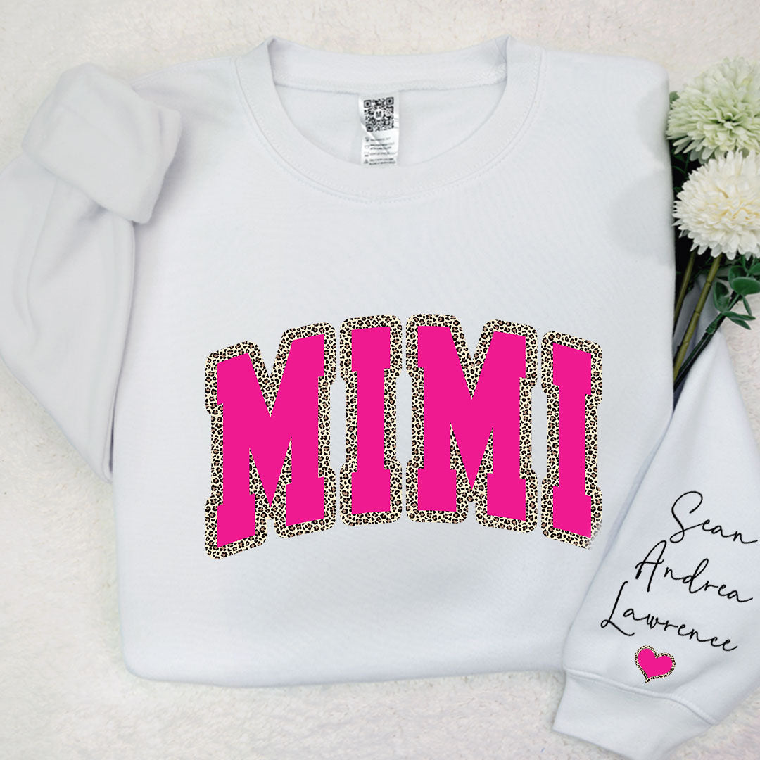 Mimi Leopard Pink And Grandkids Mother's Day Sweatshirt