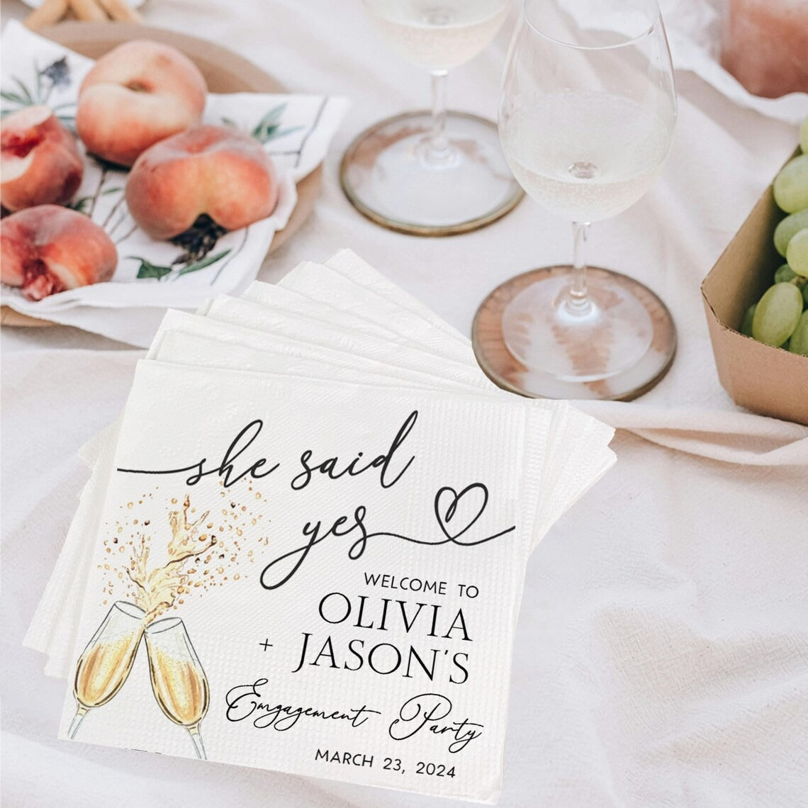Welcome to Engagement Party Napkins She Said Yes We're Engaged Custom Wedding Napkins Cocktail Napkin Pack Wedding Party Decorations